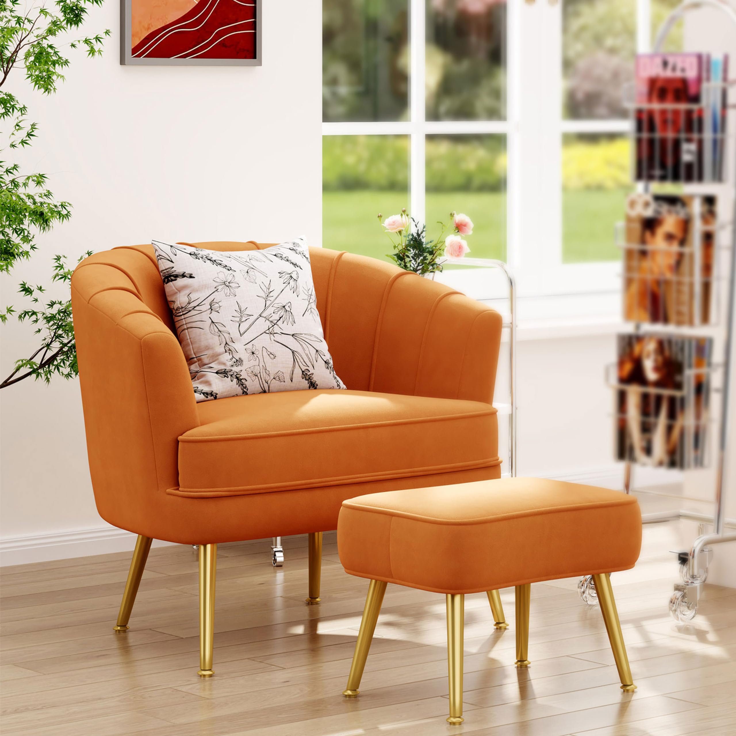 Amazon.com: Andeworld Velvet Accent Chair with Ottoman,Upholstered